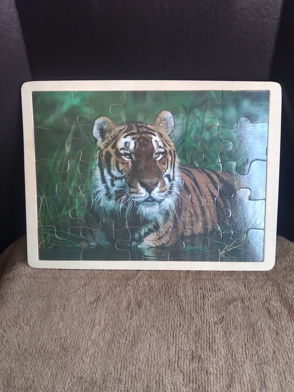 Wooden Tiger Picture Puzzle Tray - Brown and Green